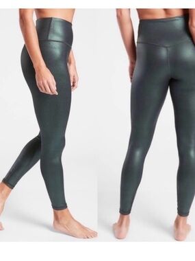 NWOT Athleta Elation Matte-foil Shimmer Dark Green High-Rise Leggings